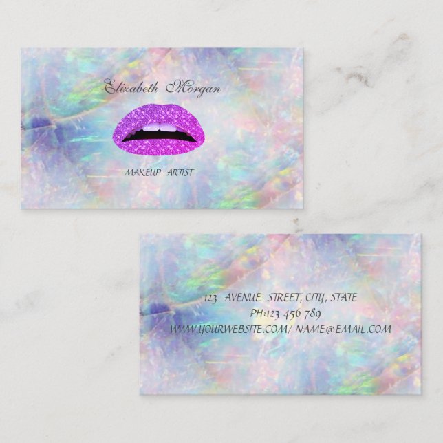 Elegant Glamourous Trendy Glittery Lips Opal Business Card (Front/Back)