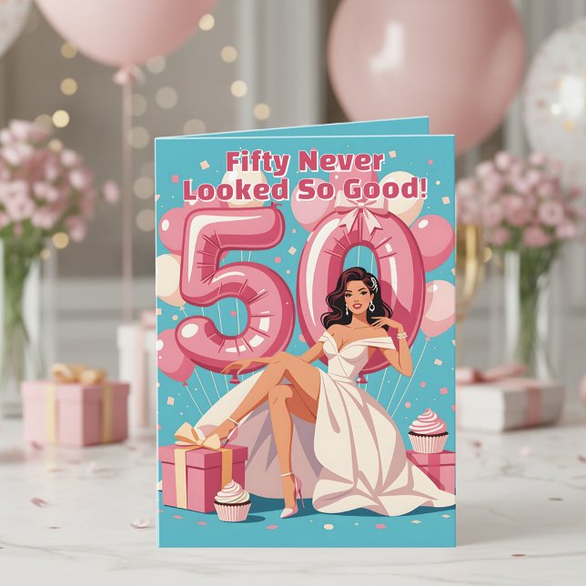 Elegant Glamourous Woman 50th Birthday Greeting Card (Creator Uploaded)