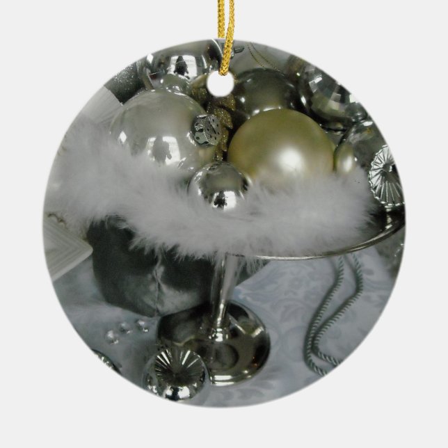 Elegant Glass Balls on a Silver Pedestal Ceramic Tree Decoration (Front)