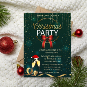 Elegant Glass,Santa Hat Company Christmas Party Invitation