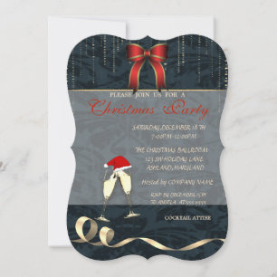 Elegant Glasses,Santa Hat ,Bow,Christmas Party Invitation