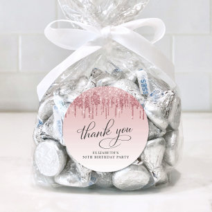 Elegant Glitter 50th Birthday Party Thank You Classic Round Sticker