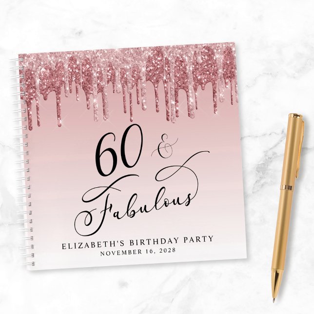 Elegant Glitter 60th Birthday Party Guest Book (Creator Uploaded)