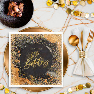 Elegant Glitter 65th Black and Gold Birthday Napkin