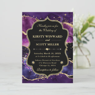 Elegant Glitter Agate Purple Gold Accents Wedding Invitation