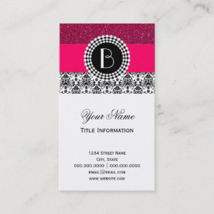 Elegant Glitter and Damask Pattern with Monogram Business Card