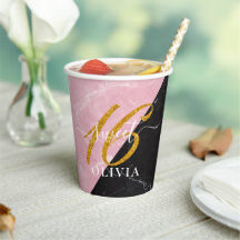 Elegant Glitter and Marble Sweet 16 Paper Cups