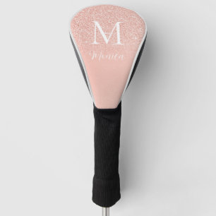 Elegant Glitter Baby Pink Monogram Name Minimal Golf Head Cover