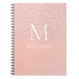 Elegant Glitter Baby Pink Monogram Name Minimal Notebook