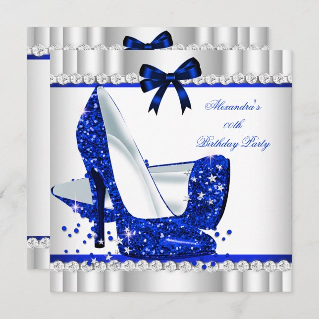 Elegant Glitter Blue Glamour High Heels Silver 3b Invitation (Front/Back)