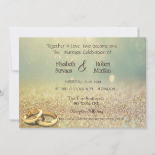 Elegant Glitter Bokeh,Rings  Wedding Invitation