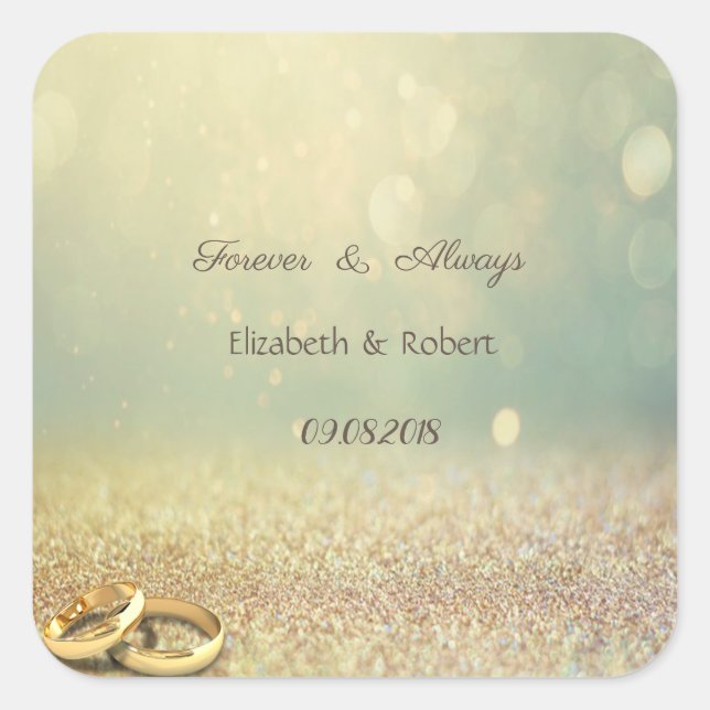 Elegant Glitter Bokeh,Rings  Wedding Square Sticker (Front)