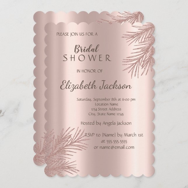 Elegant Glitter Branch Rose Gold Bridal Shower  Invitation (Front/Back)