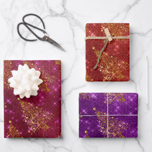 Elegant Glitter Christmas Tree Pattern Wrapping Paper Sheet