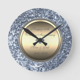 Elegant Glitter Diamond 50th Wedding Anniversary Round Clock