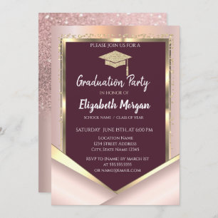 Elegant Glitter Diamonds Maroon Graduation Invitation