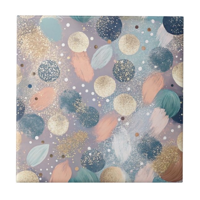 Elegant Glitter Dot & Brushstroke Abstract Ceramic Tile (Front)