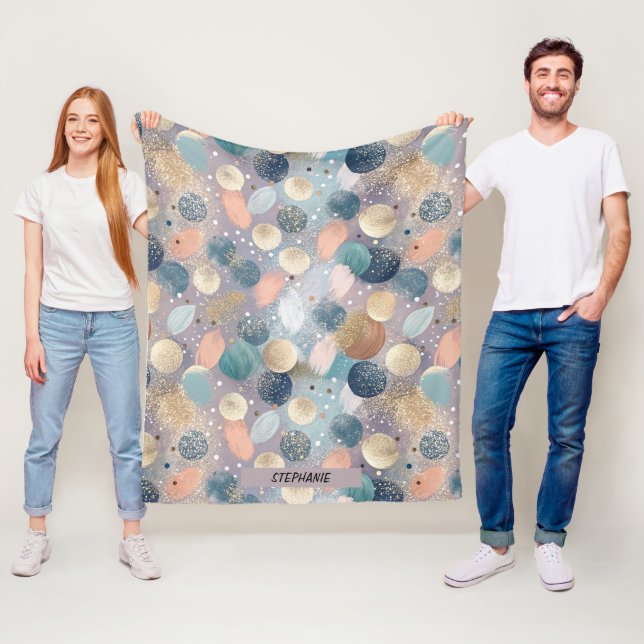 Elegant Glitter Dot & Brushstroke Abstract Fleece Blanket (In Situ)