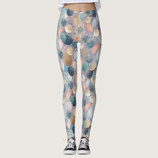 Elegant Glitter Dot & Brushstroke Abstract Leggings (Front)