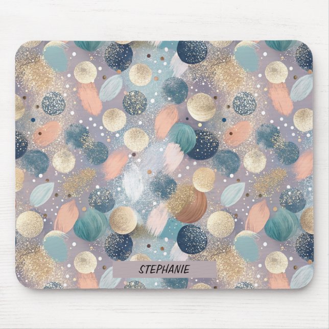 Elegant Glitter Dot & Brushstroke Abstract Mouse Pad (Front)