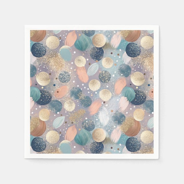 Elegant Glitter Dot & Brushstroke Abstract Napkin (Front)