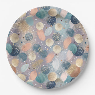 Elegant Glitter Dot & Brushstroke Abstract Paper Plate