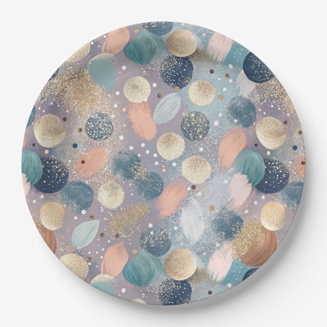 Elegant Glitter Dot & Brushstroke Abstract Paper Plate (Front)