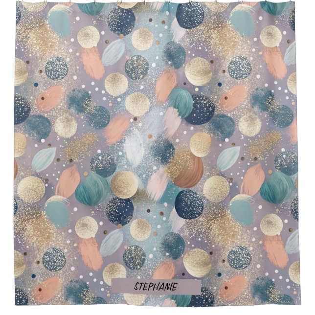 Elegant Glitter Dot & Brushstroke Abstract Shower Curtain (Front)