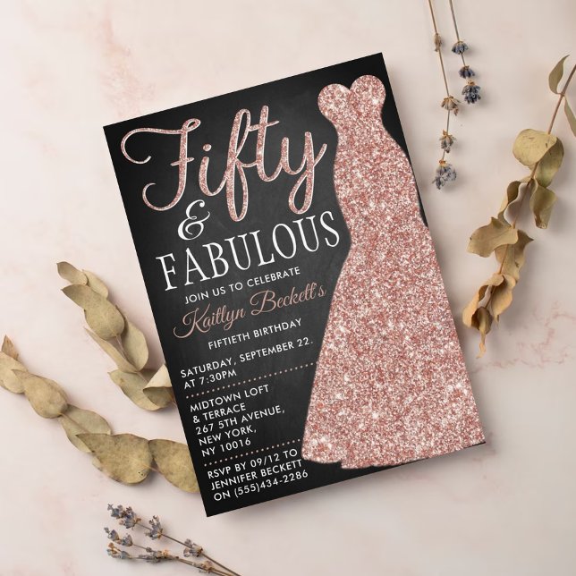 Elegant Glitter Dress | Fifty & Fabulous Birthday Invitation (Creator Uploaded)