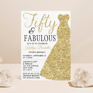 Elegant Glitter Dress   Fifty & Fabulous Birthday Invitation