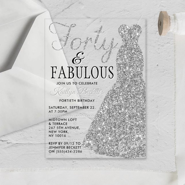 Elegant Glitter Dress | Forty & Fabulous Birthday Acrylic Invitations (Creator Uploaded)