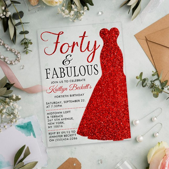 Elegant Glitter Dress | Forty & Fabulous Birthday Acrylic Invitations (Creator Uploaded)