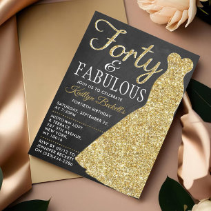Elegant Glitter Dress   Forty & Fabulous Birthday Invitation