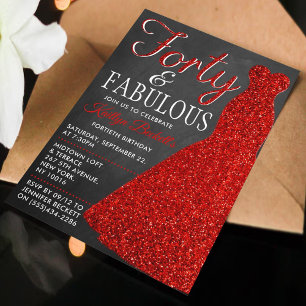 Elegant Glitter Dress   Forty & Fabulous Birthday Invitation