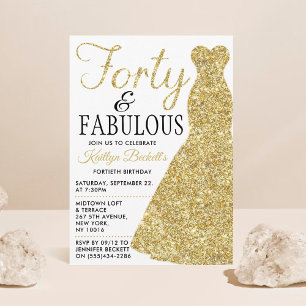 Elegant Glitter Dress Forty & Fabulous Birthday Invitation
