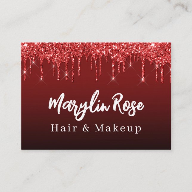 ELEGANT GLITTER DRIP CHIC CUSTOMIZABLE RED BUSINESS CARD (Front)