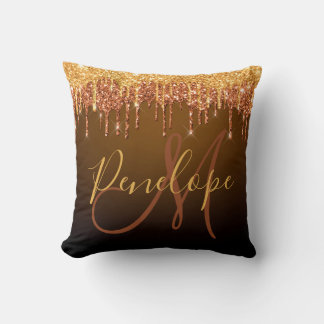 Elegant Glitter Dripping Monogram  Cushion