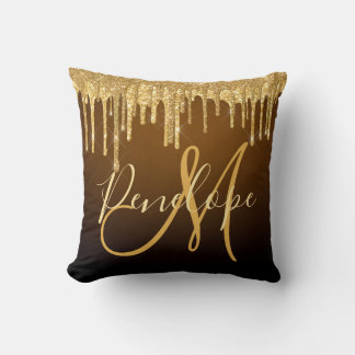 Elegant Glitter Dripping Monogram  Cushion