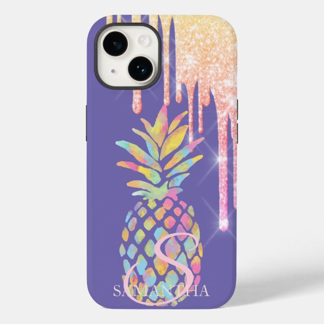 Elegant Glitter Drips Colourful Pineapple Purple Case-Mate iPhone Case (Back)