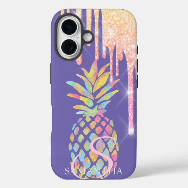Elegant Glitter Drips Colourful Pineapple Purple Case-Mate iPhone Case (Back)