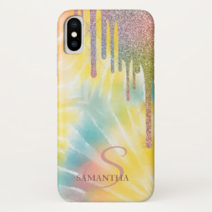 Elegant Glitter Drips,Rainbow Tie Dye iPhone X Case