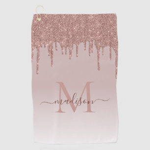 Elegant Glitter Drips Rose Gold Monogram Script Sh Golf Towel