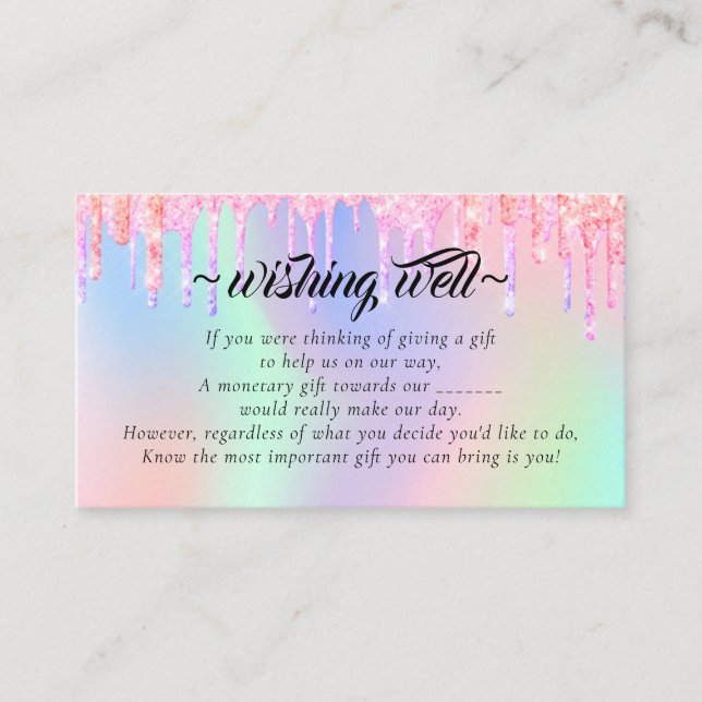Elegant Glitter Drips Wishing Well for Wedding Enclosure Card (Front)