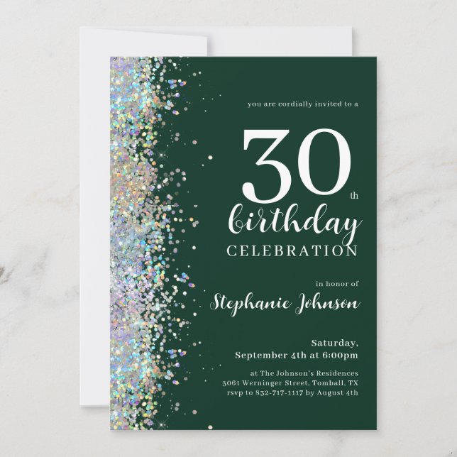 Elegant Glitter Emerald Green 30th Birthday Invitation (Front)