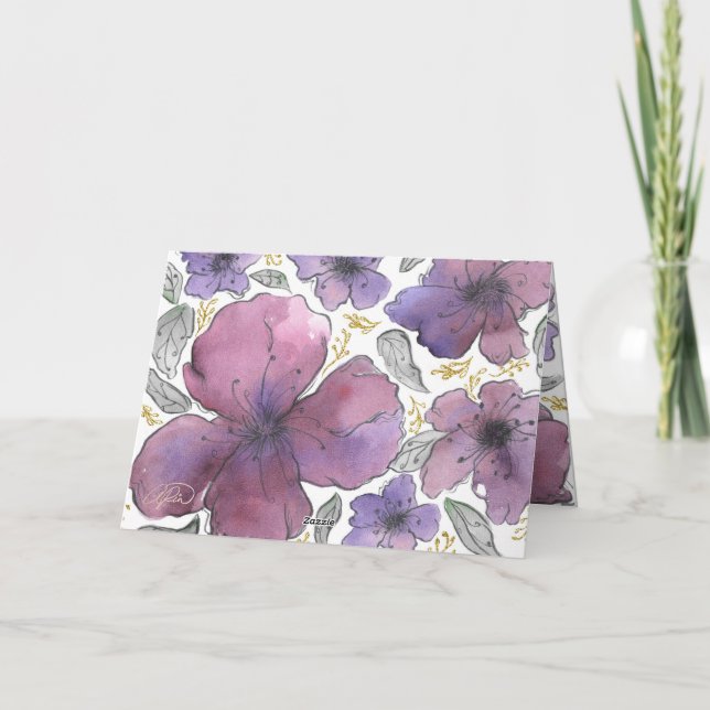 Elegant Glitter Floral Birthday Thank You Card (Back)