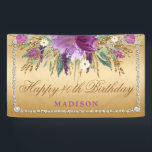 Elegant Glitter Flowers Diamonds Gold Birthday Banner<br><div class="desc">Chic personalised womens and girls birthday party celebration banner with beautiful purple watercolor sparkle flowers and faux diamonds frame on a glamourous gold gradient background. If you need any assistance customising your product please contact me through my store - via this page - and I will be happy to help....</div>