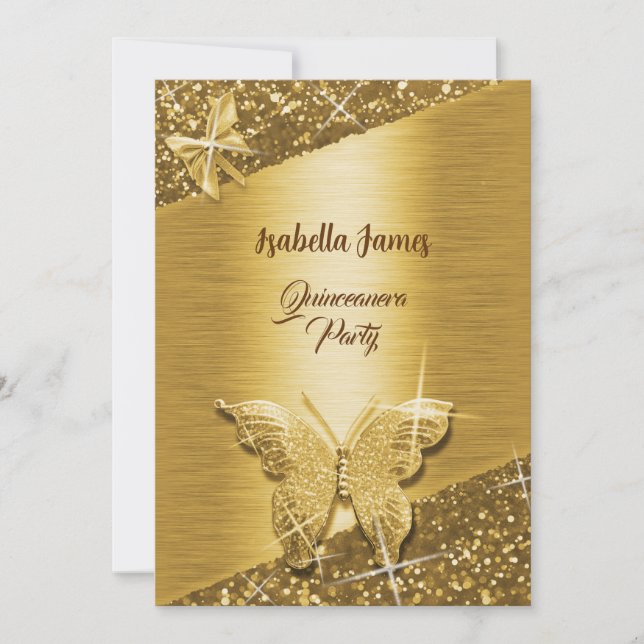 elegant glitter foil sparkle chic gold Butterfly  Invitation (Front)