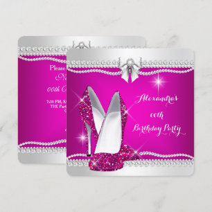 Elegant Glitter Glamour Pink High Heels Birthday Invitation