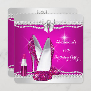 Elegant Glitter Glamour Pink High Heels Lipstick Invitation