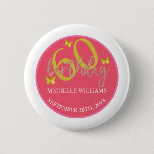 Elegant Glitter Gold Butterfly Calligraphy 6 Cm Round Badge